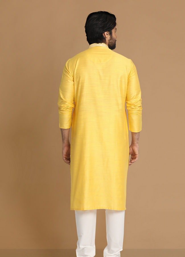 Yellow Plain Kurta Pajama image number 2